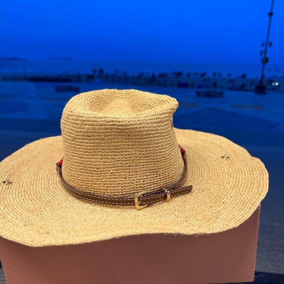 Miu Miu Women's Natural Straw Hat with Red Trim - Picture 3 of 5
